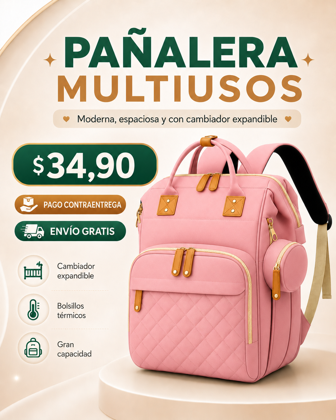 Bolso Pañalera Multiusos Con Cuna Portátil 💼👶